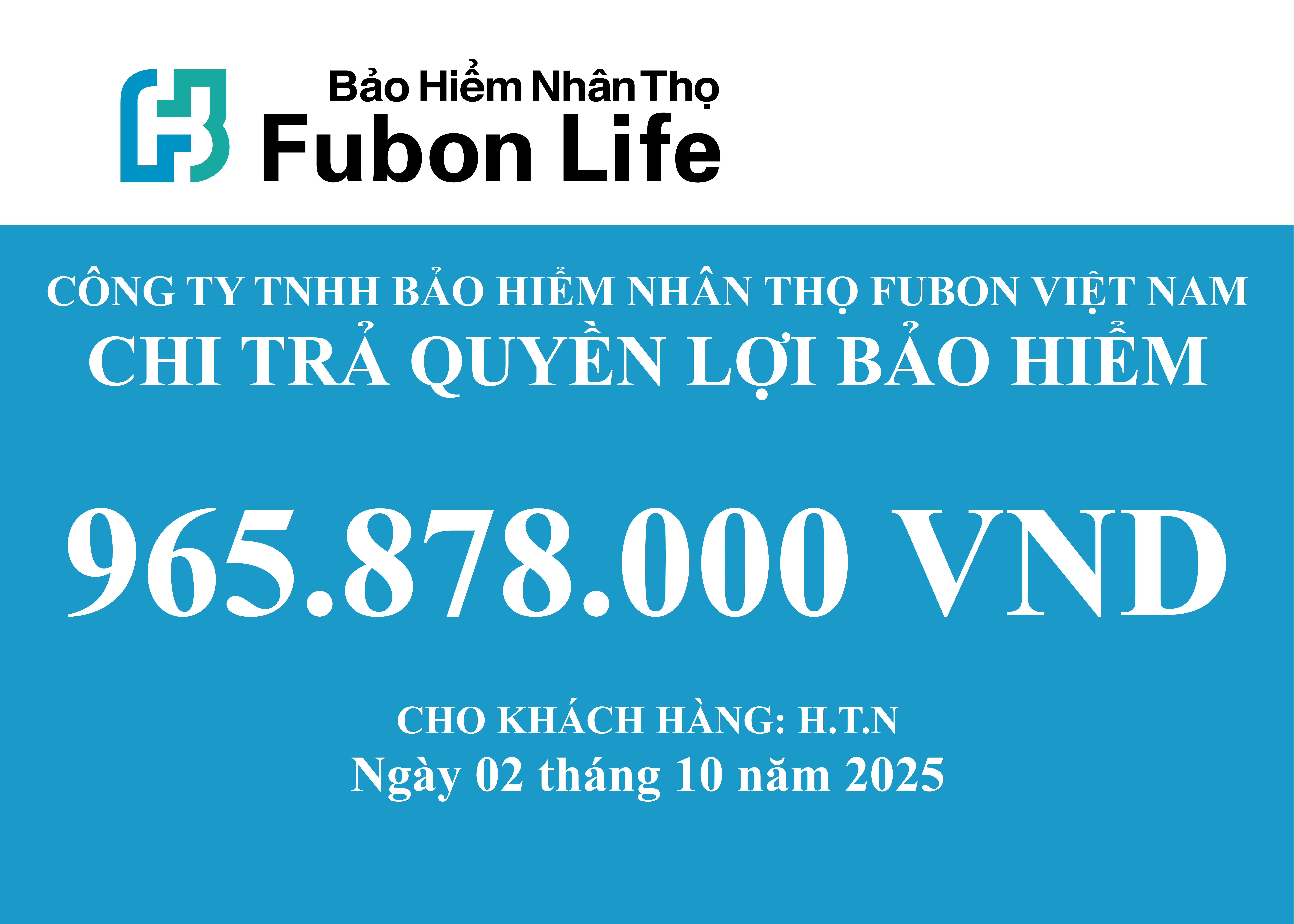 Fubon Life Việt Nam chi trả gần 1 tỷ đồng quyền lợi bảo hiểm nhân thọ cho trường hợp khách hàng tử vong tại Hà Nội